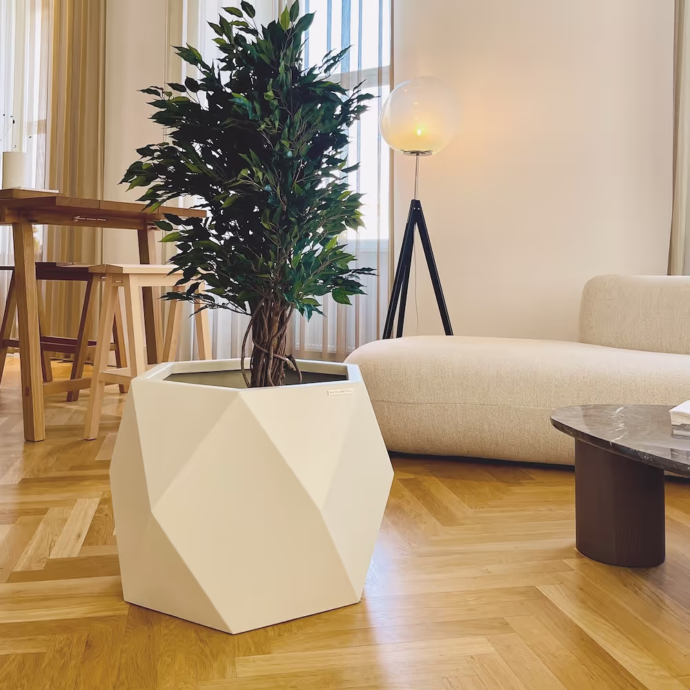 Diamant Artig Metall Pflanzgefäß in Creme mit Baum